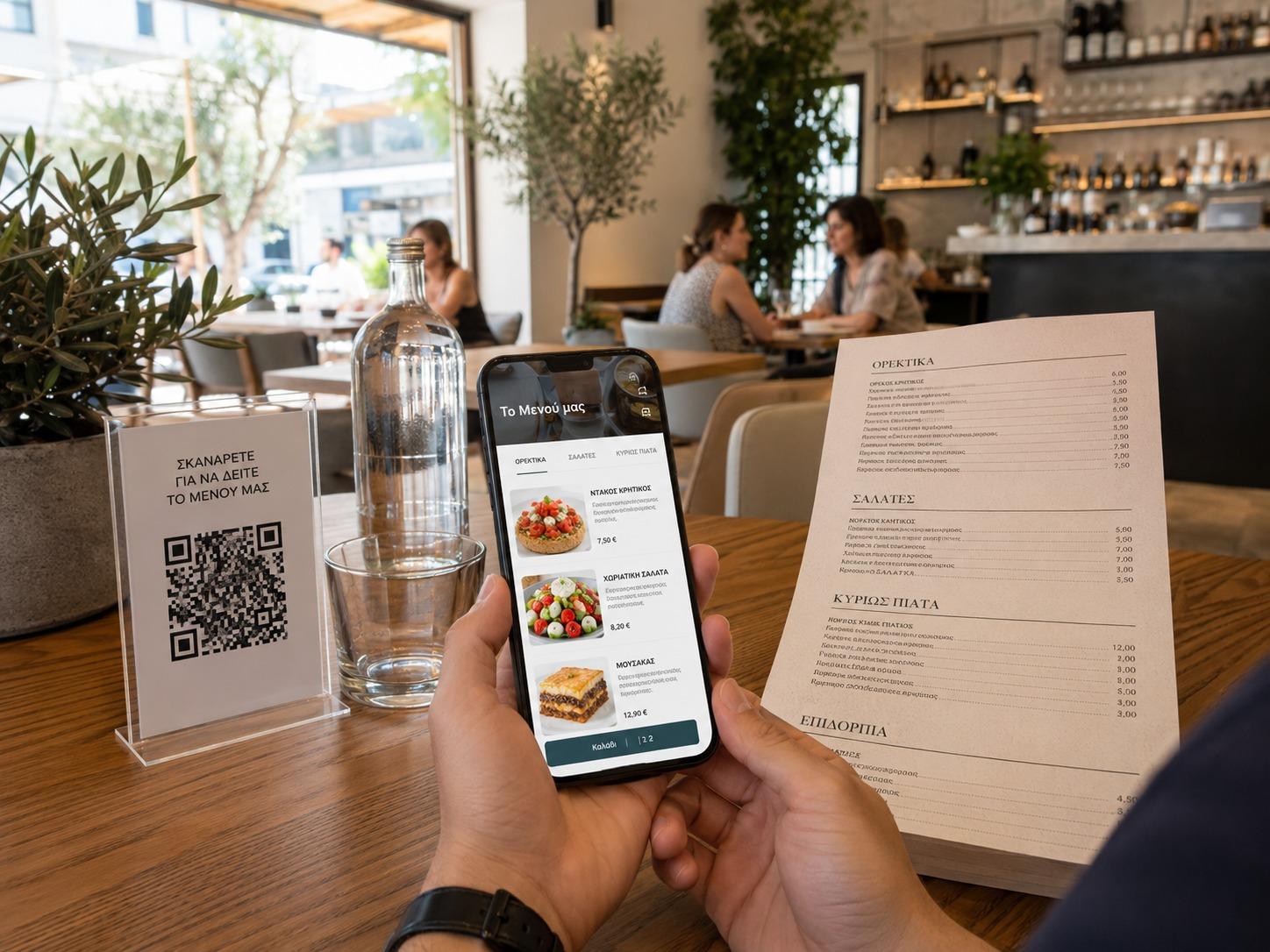 Πελάτης ανοίγει mobile-first ψηφιακό μενού σε καφέ αντί για στατικό PDF menu
