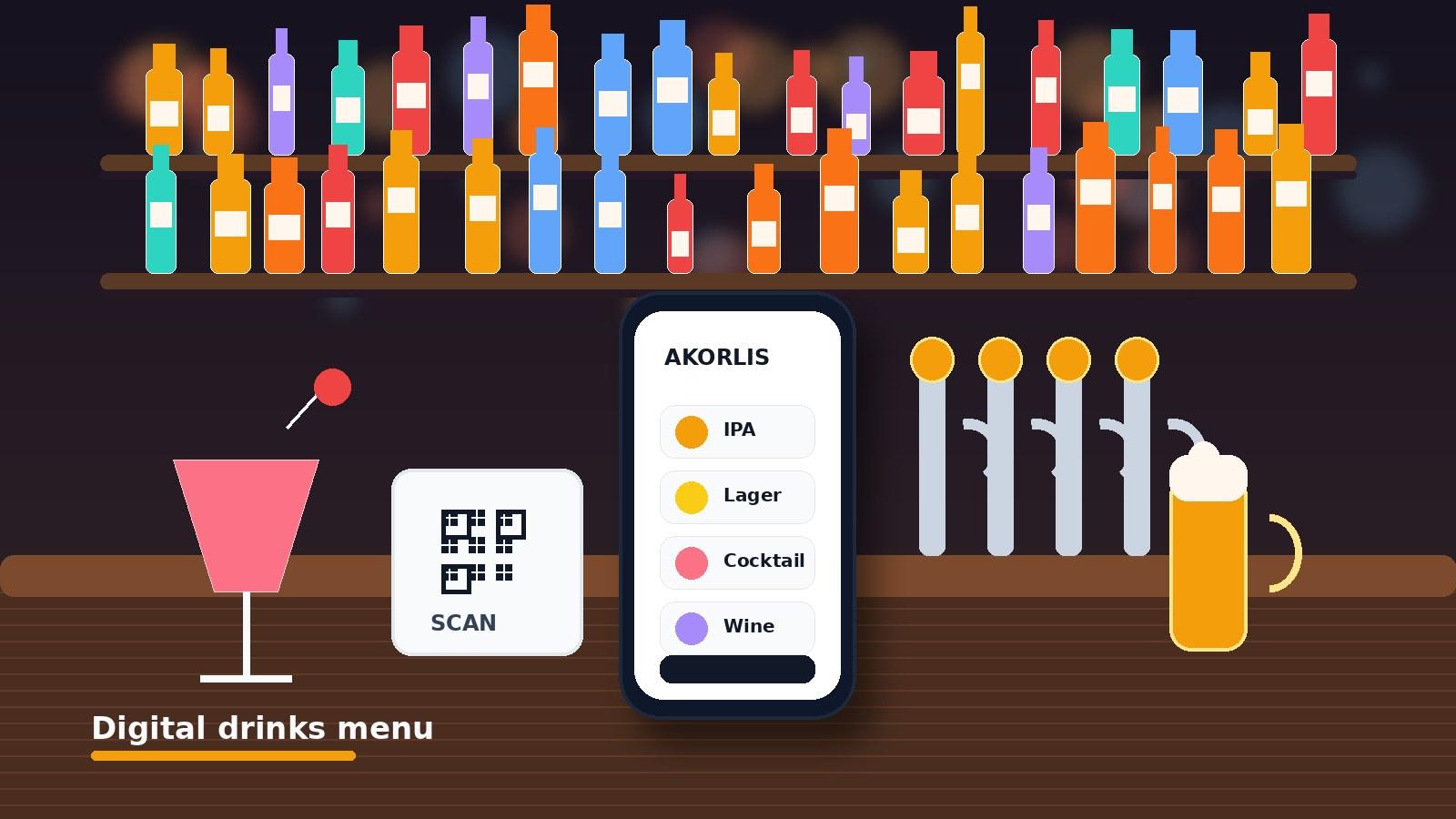 Digital menu for bars and breweries with QR code, drinks list and mobile menu