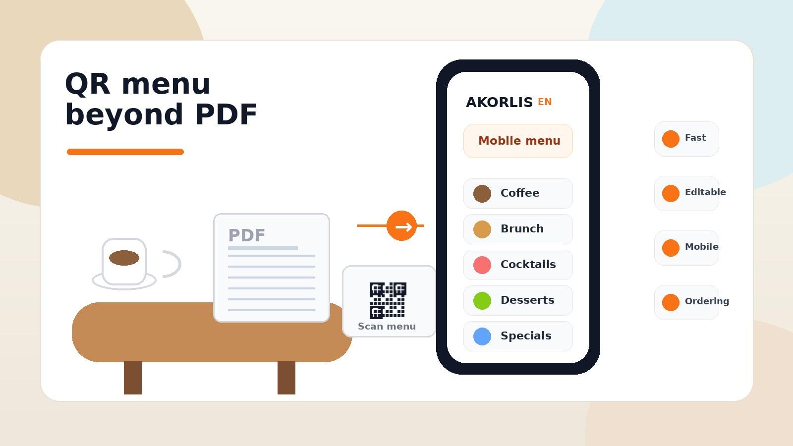 Mobile-first QR menu experience compared with a static PDF menu