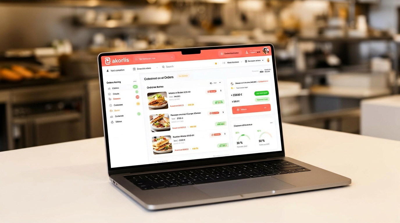 Restaurant owner reviewing online ordering dashboard and direct orders